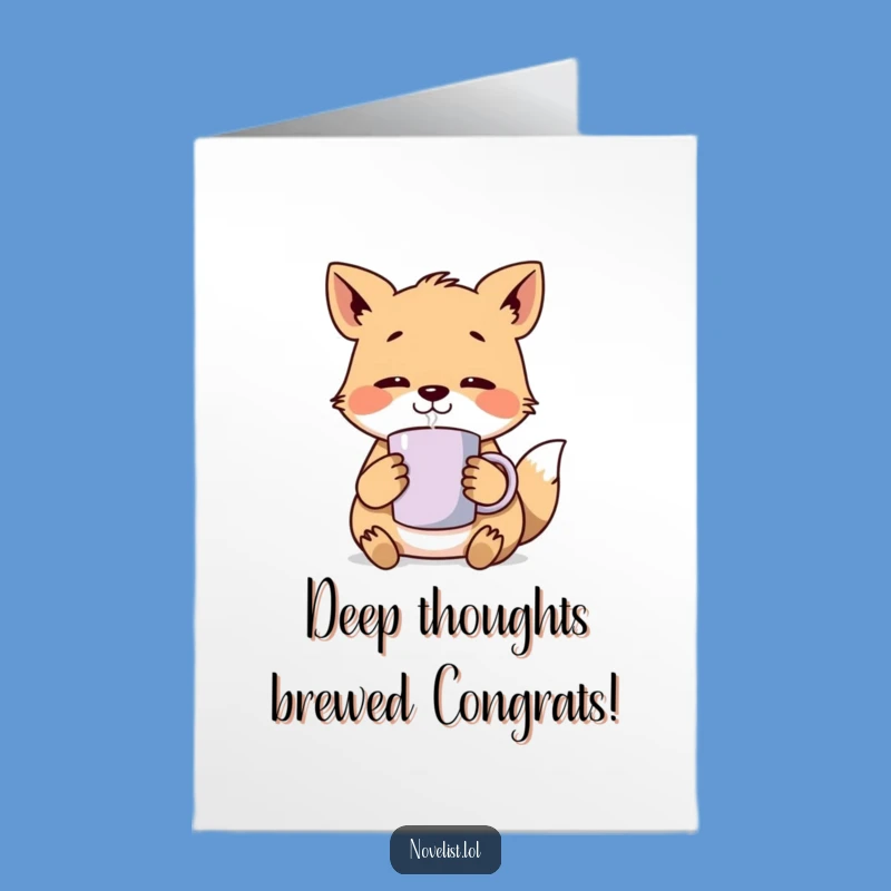 Free Printable Congrats Card: Pensive Animal Pauses with Mug Funny Downloadable Gift