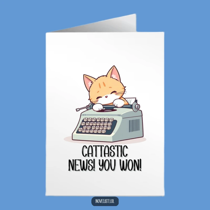 Free Printable Cat Typewriter Congrats Card: Story of Success Downloadable