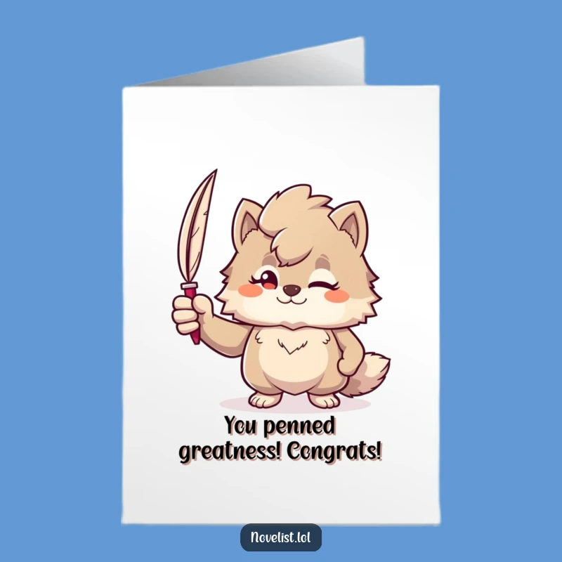 Free Printable Congrats Card: Confident Author Animal Quill Success Downloadable