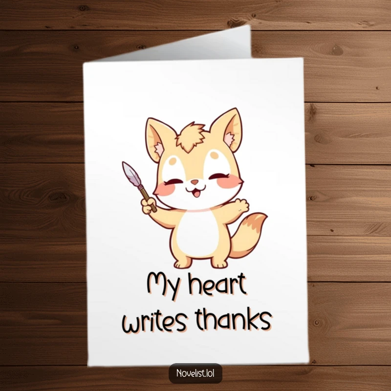 Funny Free Printable Thank You Card: A sweet animal dramatically gestures with a quill pen, expressing thanks with downloadable artistry.