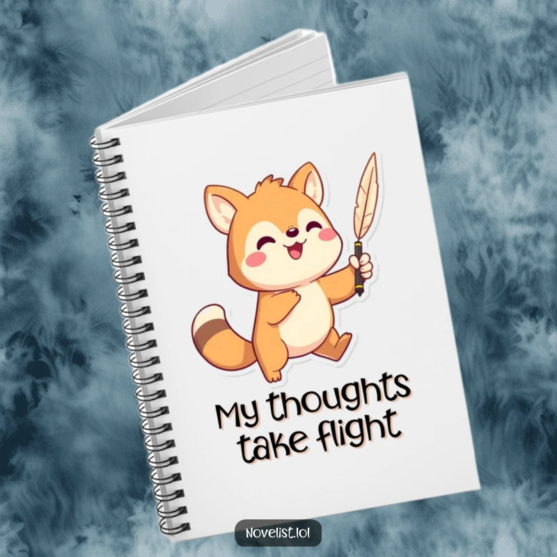 Funny notebook featuring a playful animal dramatically holding a quill pen high, ideal for crafting epic stories.