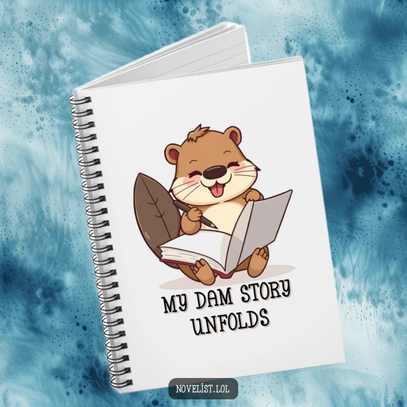 Funny Beaver Notebook: A busy beaver character writing with a quill pen in a large book, perfect for journaling.