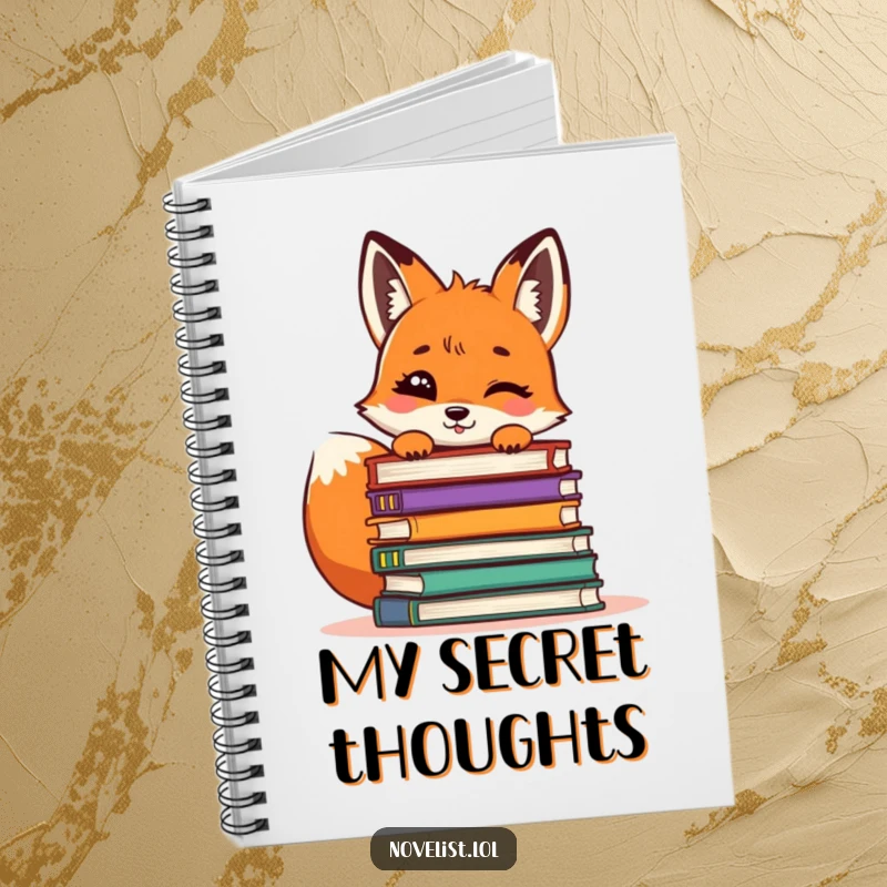 Funny Fox Notebook: A giggling fox peeking from behind a pile of books, perfect for jotting down literary notes.