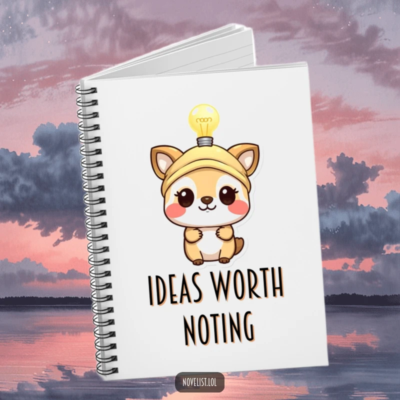Funny notebook with a small animal wearing a thinking cap and a glowing lightbulb, ideal for jotting down genius thoughts.