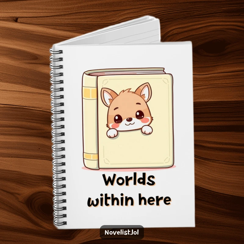 Funny notebook with a cute animal peeking over a book, perfect for writing and creativity, a delightful funny gift.