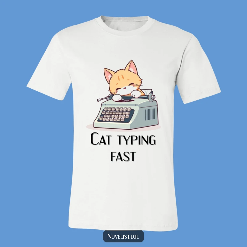 Funny Cat Typewriter T-Shirt: Cute Cat's Enthusiastic Writing Tee Gift