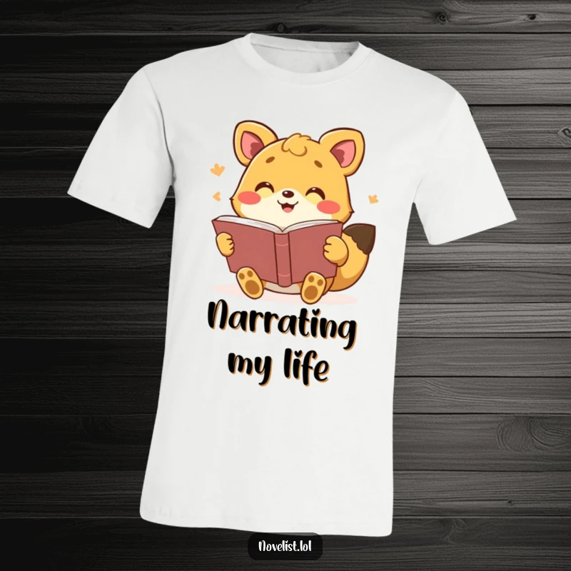 Funny t-shirt featuring an expressive animal reading a book aloud, capturing the joy of storytelling, a great funny gift.