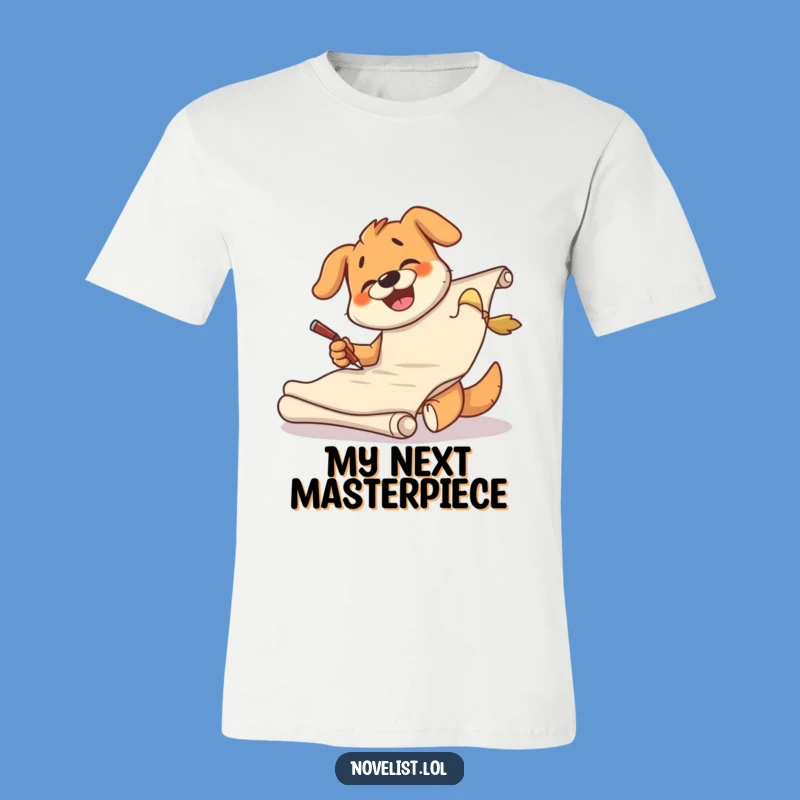 Funny Dog Scribe T-Shirt - Giggling Pup's Creative Scroll Tee