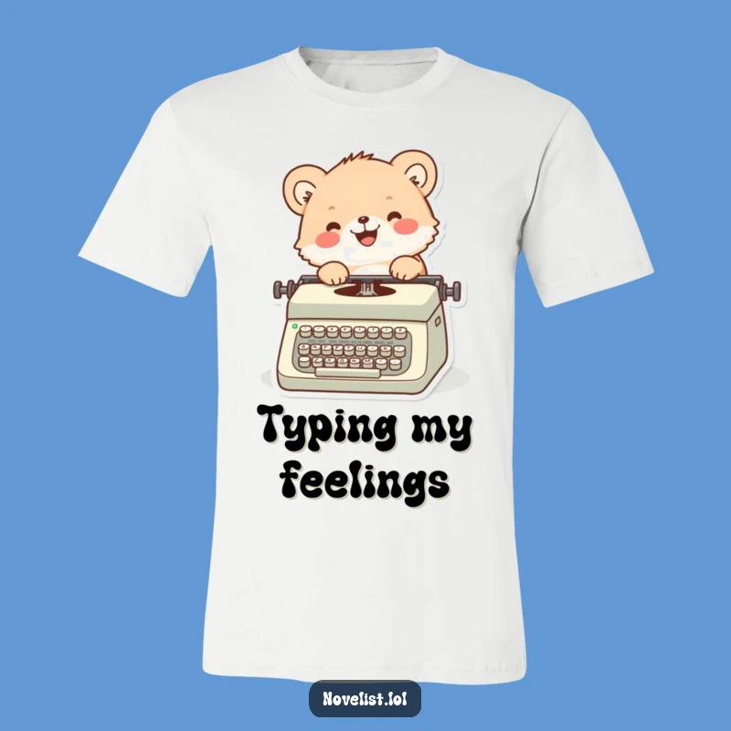 Funny Typing Animal T-Shirt: Fuzzy creature joyfully typing, great gift for writers.