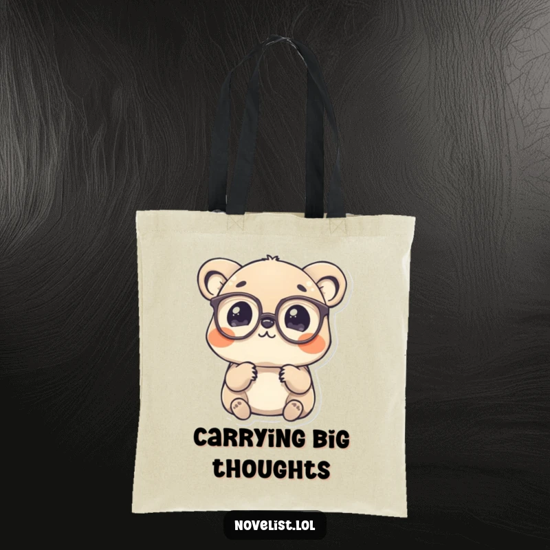 Funny Tote Bag: Spectacled animal contemplating a word, ideal for carrying essentials with a thoughtful vibe.